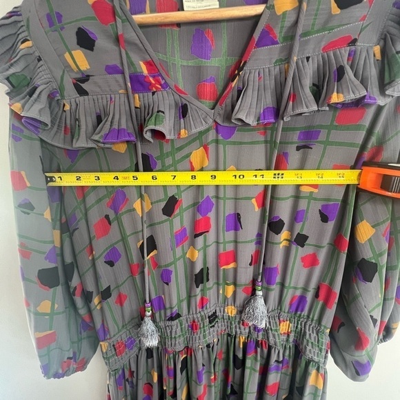 Vintage 80s Diane Freis Georgette Dress L XL Long Sleeves Gray Geometric Pattern - Picture 11 of 14